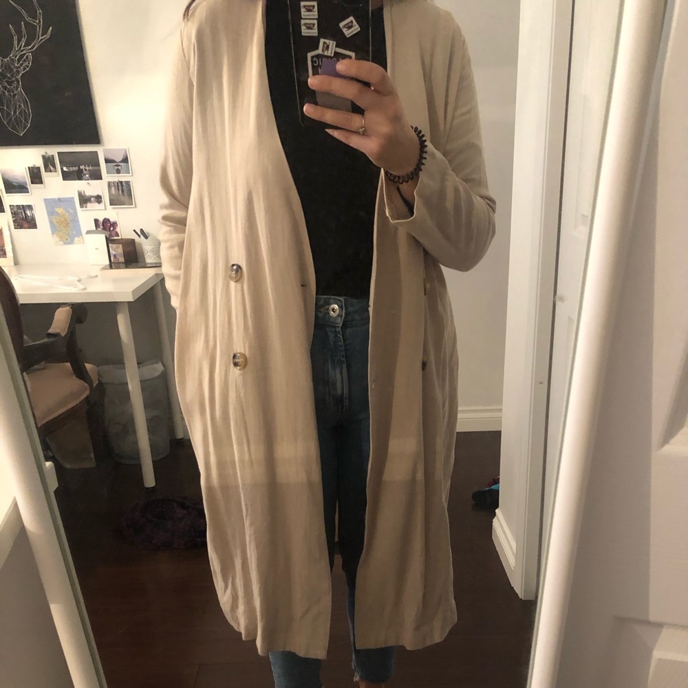 Oak + Fort light trench/duster coat, size S, tan
